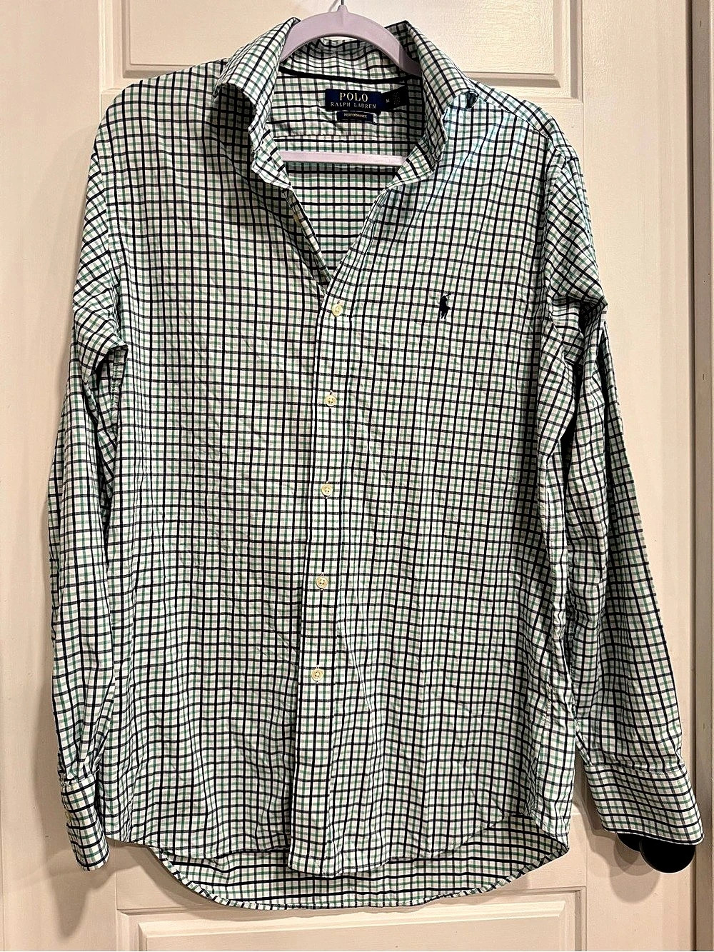 Polo Ralph Lauren Plaid Performance Long-Sleeve Shirt Green & White Medium